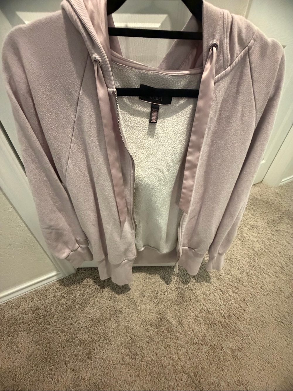 Tahari Pale Lavender Zip Hoodie with Satin Trim